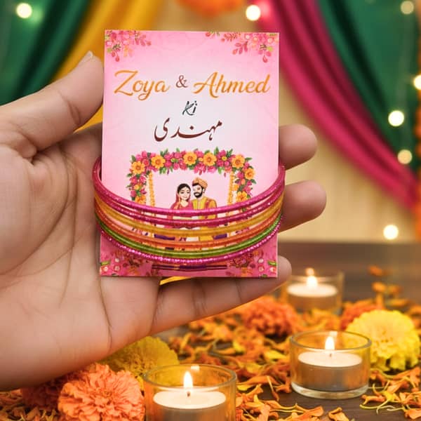 Customized Mehndi, Nikkah & Baat Pakki Cards — Personalized Wedding Gift Tags (Pack of 18/30/60) by Bangle Holder