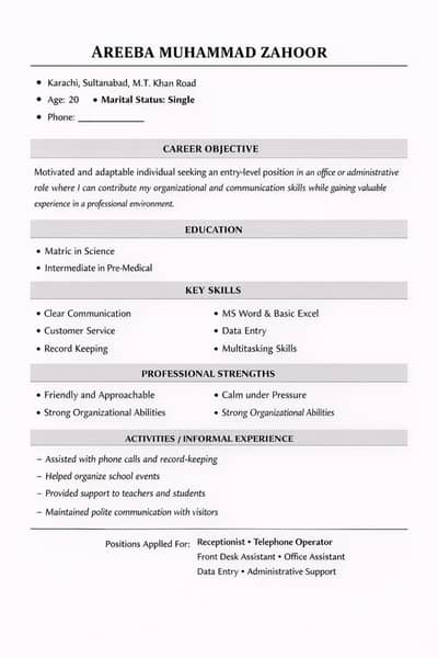 Hello Areeba here Age. 20 Want a job