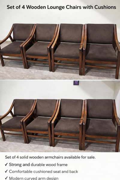 Heavy Wood Sofa Chairs (Set of 4) – Excellent Quality
