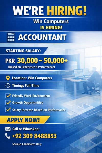 Accounts Job For (Fresher) – Shop at Hafeez Center