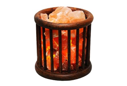 Wooden Basket Lamp -  Natural Himalayan Pink Salt Lamp - Wooden Lamp