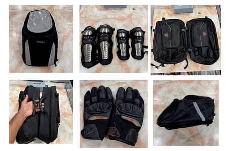 Bike Accessories Set – Tank Bag, Side Bag, Gloves & Knee Elbow Guards