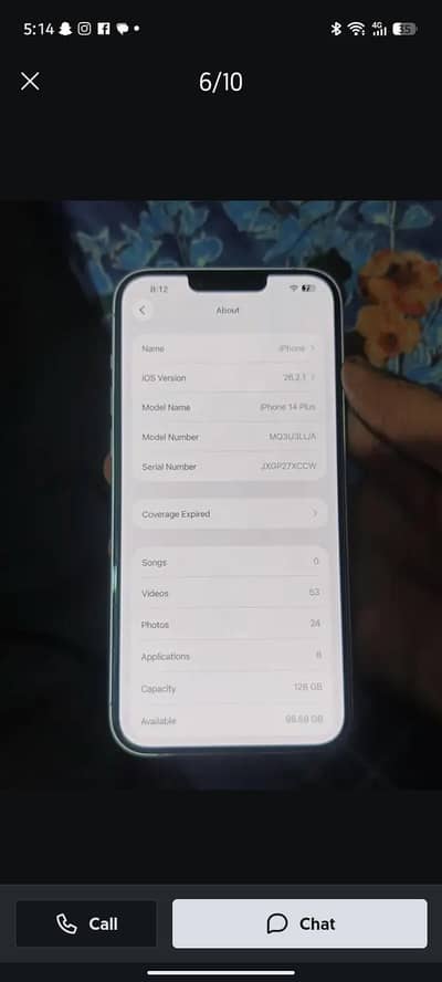 I phone 14 jv 128 gb 85 battery health water pack