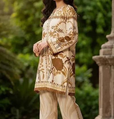 2 Pc Women’s Stitched Linen Printed Shirt & Trousers