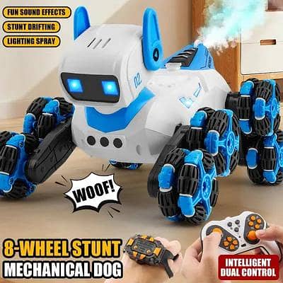 RC 8 Wheeled Robot Dog Light Spray Toys with Remote & Watch Control