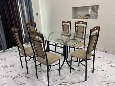6 Seater Glass Top Dining Table Set – Excellent Condition