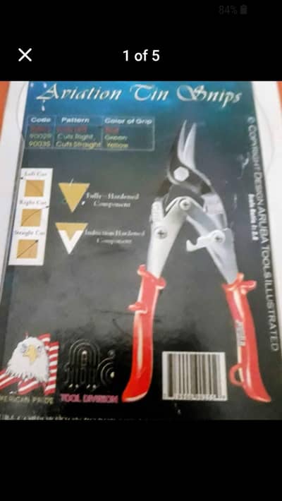 aviation tin snips, used for cutting sheet metal. MADE IN USA