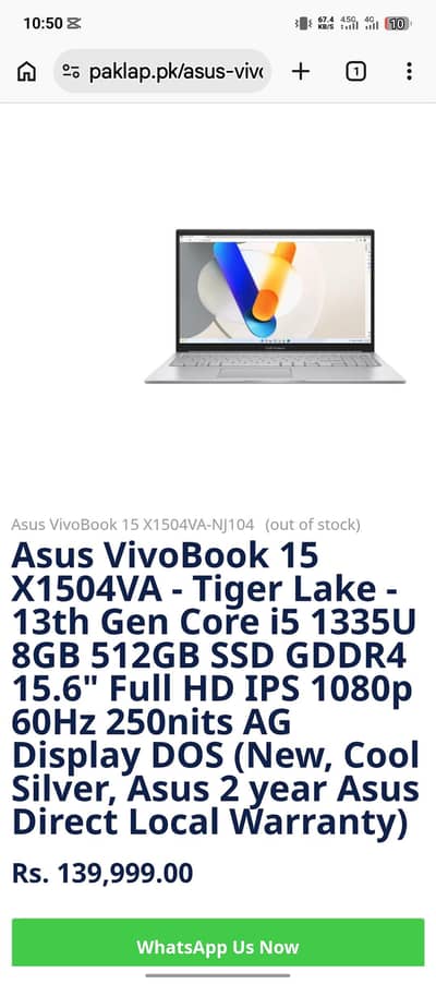 Asus VivoBook 15 x1504VA Ci5 1335U (8GB-512GB SSD)