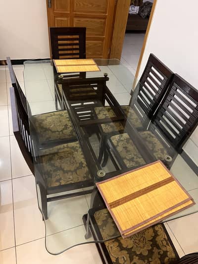 Elegant Designed Wooden Frame & Glass top Dining table & Chairs Set