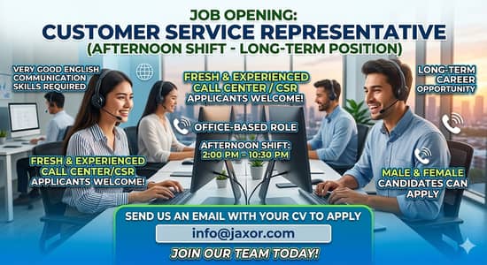 Job Vacancy: Customer Service Representative (Afternoon Shift)