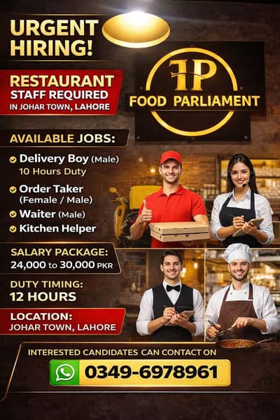 Restaurant Staff Jobs in Johar Town Lahore