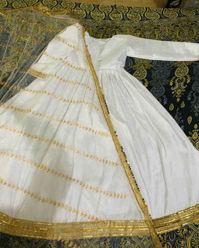 Elegant White Raw Silk Frock with Dupatta