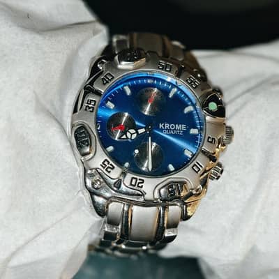 Kyboe Blue Dial Men Watch | Stainless Steel Strap – Rotating Bezel
