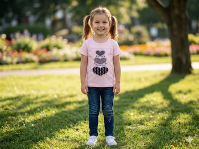 Girls' 2-Piece Heart Print T-Shirt and Embellished Denim Legging Set