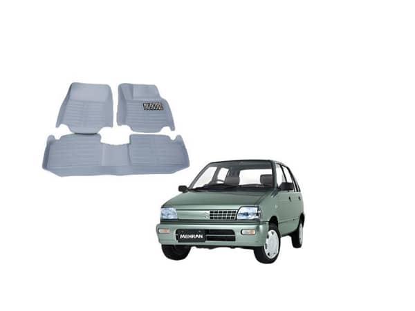 Suzuki Mehran 5D Floor Mats (Grey) – Durable PVC 3-Piece Set, Standard Quality Waterproof Protection