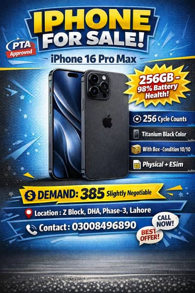 Apple iPhone 16 Pro Max 256GB (PTA Approved) For Sale