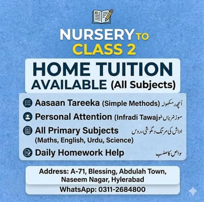 Home Tuition (Nursery to Class 2) - Naseem Nagar