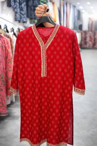 Brand red and white printed cotton kurti