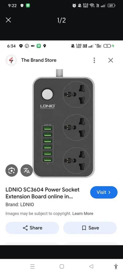 Extension Board with 6–USB Port & 3 Power Plug Socket