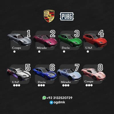 PUBGM X PORSCHE CARS AVAILABLE