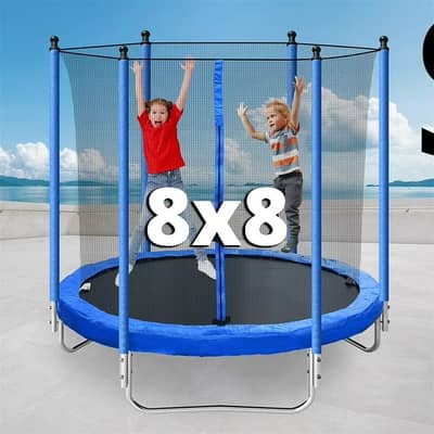 8 by 8 trampoline with safety net and stairs