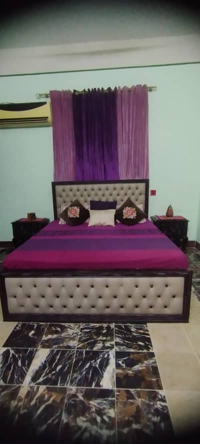Wooden Bed set with wooden side tables