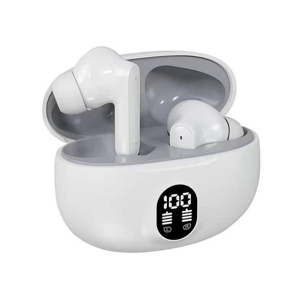 New Model Stereo Earbuds with Display - White (Clearence Sale)