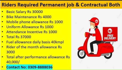 Delivery Boy / Rider Job available Permanent Job