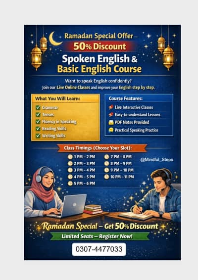 Online English Course Ramadan Discount 50 % off