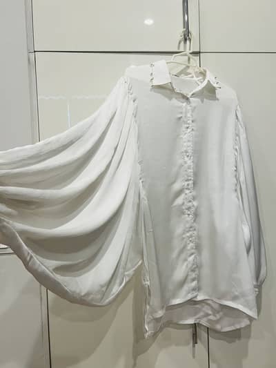 White bell sleeved button-down women's shirt