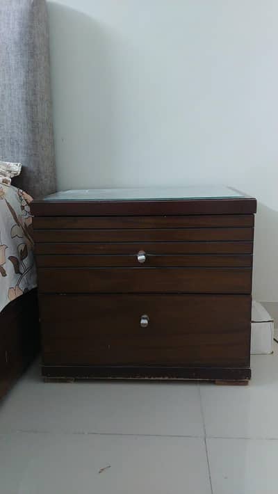 Wooden Side Table with Glass Top