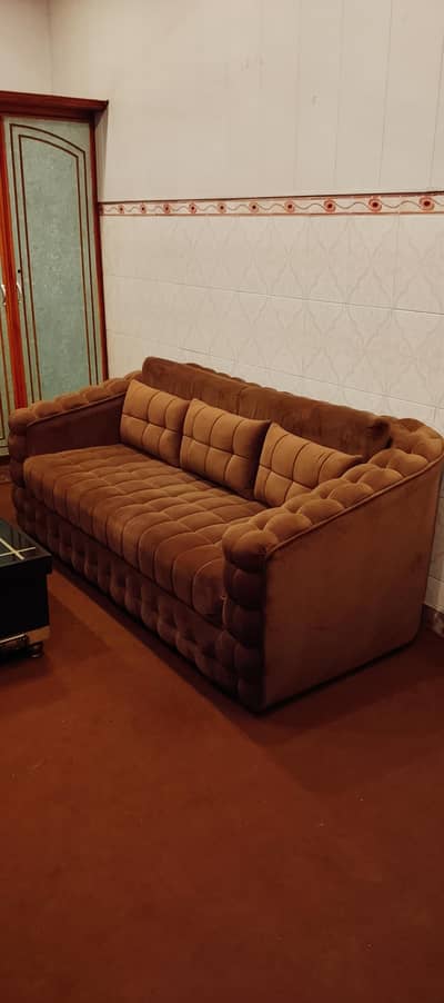 SOFA SET BROWN SOFT FABRIC