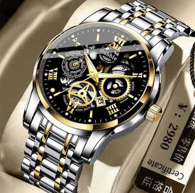 Luxury golden watch with silver and golden starps for men