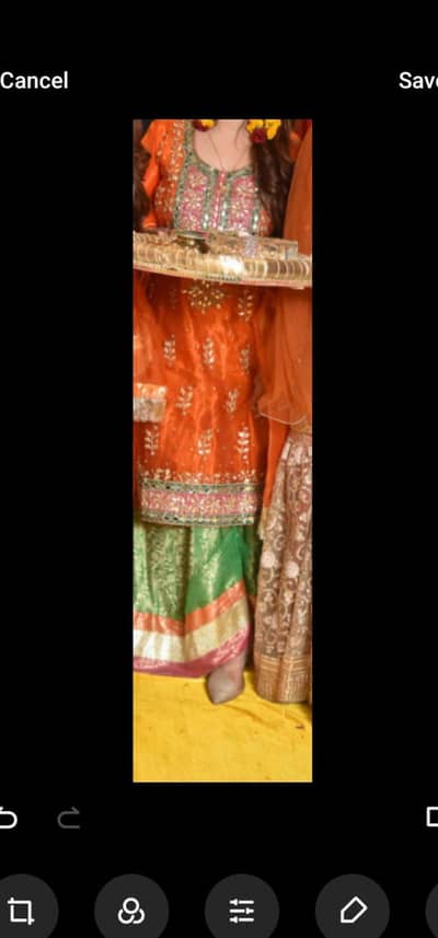 orange shirt and Green sharara