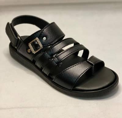Men's black leather fancy sandal
