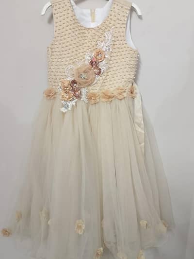 Stylish Cream Party Dress for Girls (12-14 Years)