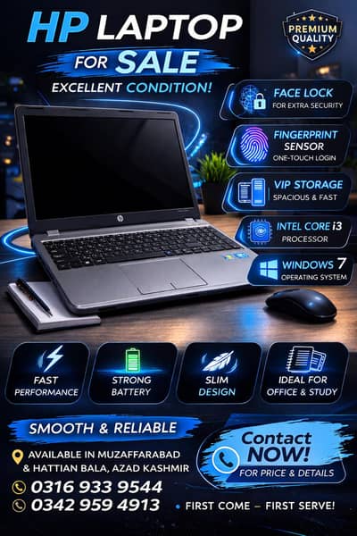 HP Laptop Core i3 – 8GB RAM, Fingerprint, Graphics Card, Fast Working.
