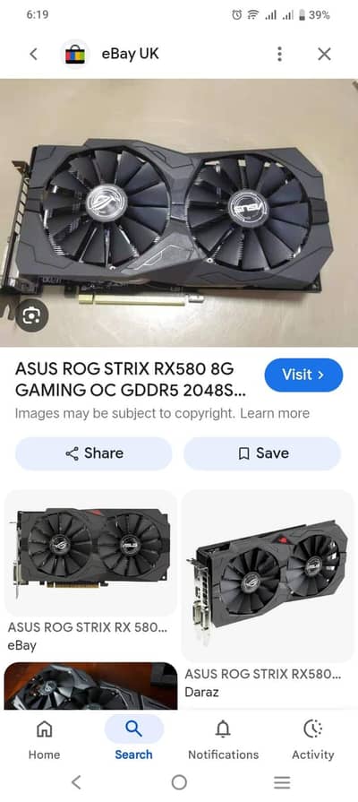 Asus RX580 8 GB graphic card. computer graphics card