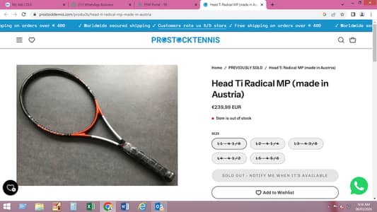 HEAD TITANIUM RADICAL MID-PLUS , TENNIS RACKET MADE IN AUSTRIA