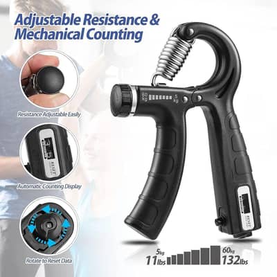 Hand Gripper With Counter Adjustable Strength Trainer