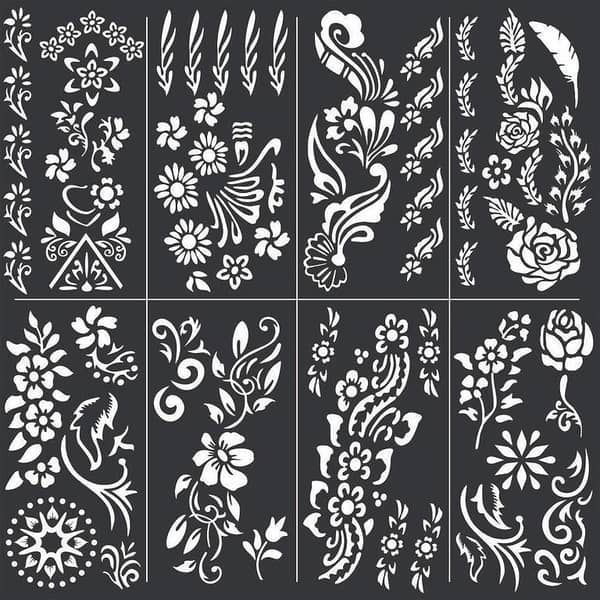 Pack of 8 Mehndi Henna Flower Bail Design Stencils