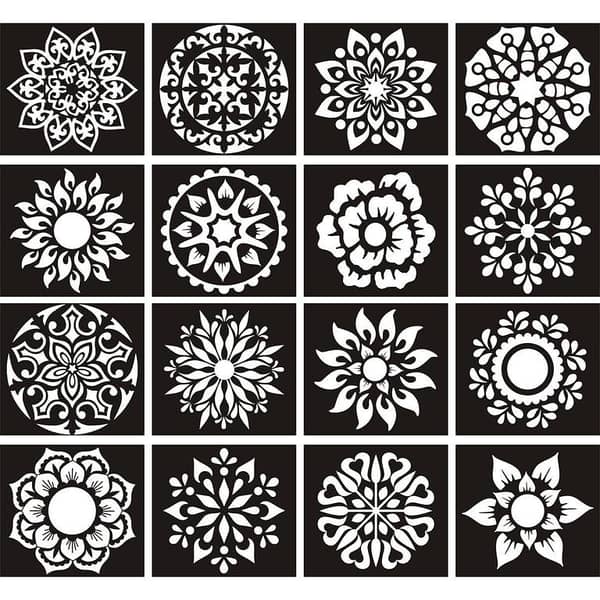 Pack of 16 Mehndi Henna Tiki Design Stickers and Stencils (Random Designs)