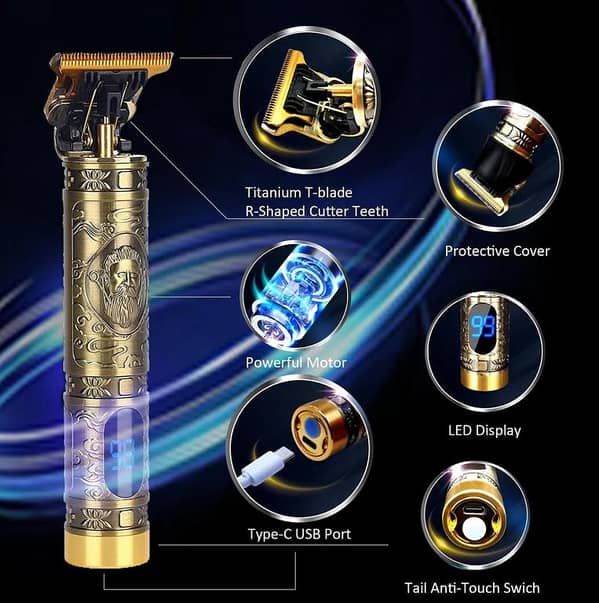 Vintage T9 Trimmer – Cordless Electric Hair Clipper for Men, Professional Barber Tool