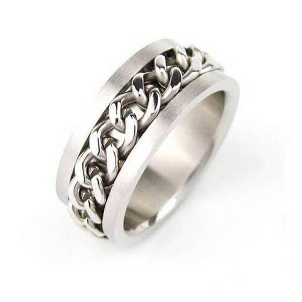 Titanium Steel Silver Chain Ring for Men and Women