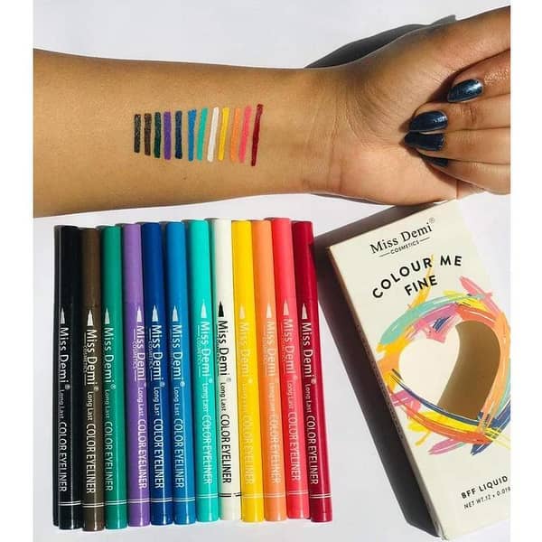 Miss Demi Pack of 12 Colorful Liquid Marker Eyeliner and Lip Pencils