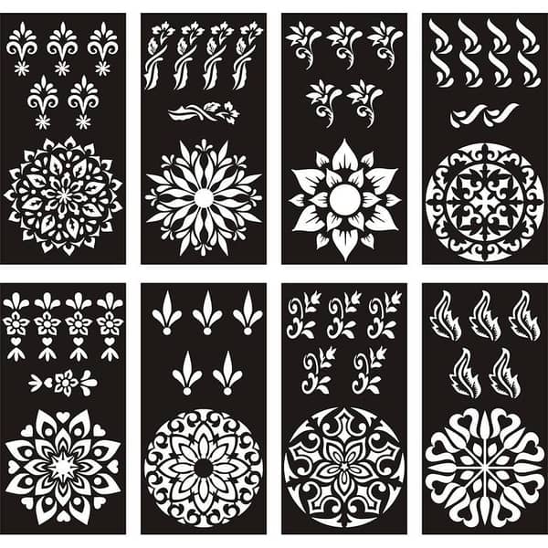 Pack of 8 Mehndi Henna Design Stencils