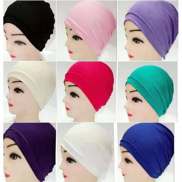 Pack of 4 Plain Hijab Caps in assorted colours