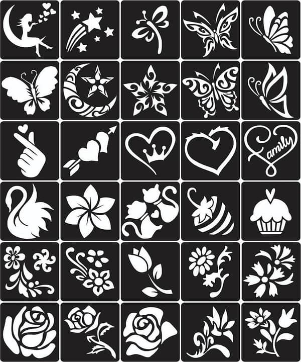Full Sheet Pack of 30 Kids Mini Mehndi Design Sticker Stencils