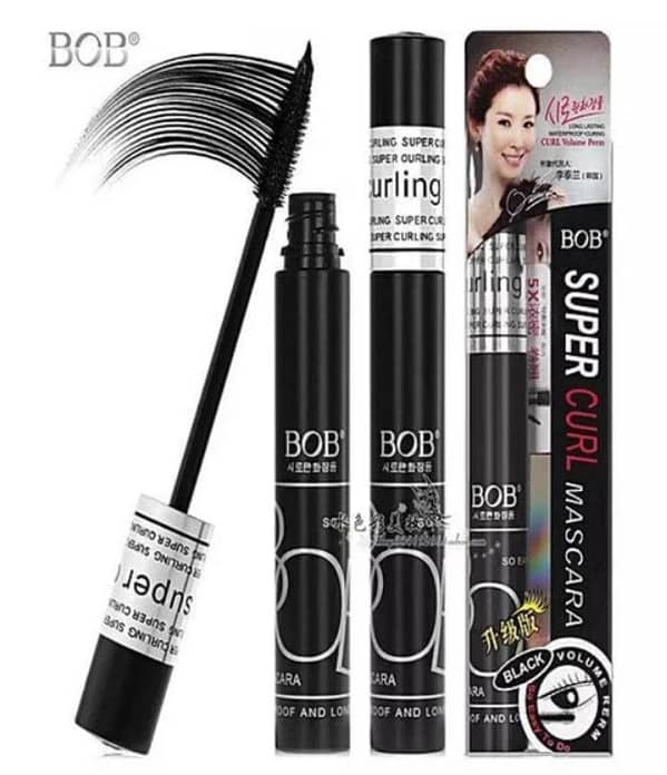 BOB Super Curl Mascara - Waterproof Black, Curved Brush for All-Day Volume