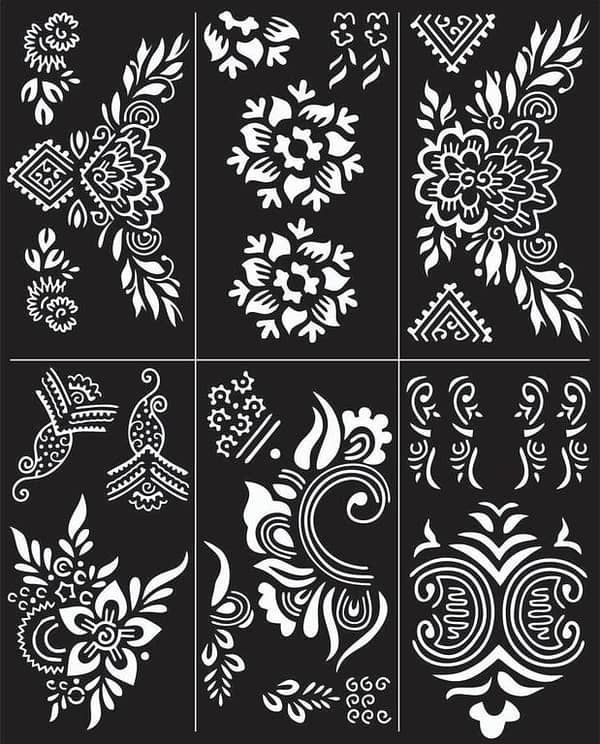 Pack of 6 Mehndi Design Stickers for Tiki Body Design H2
